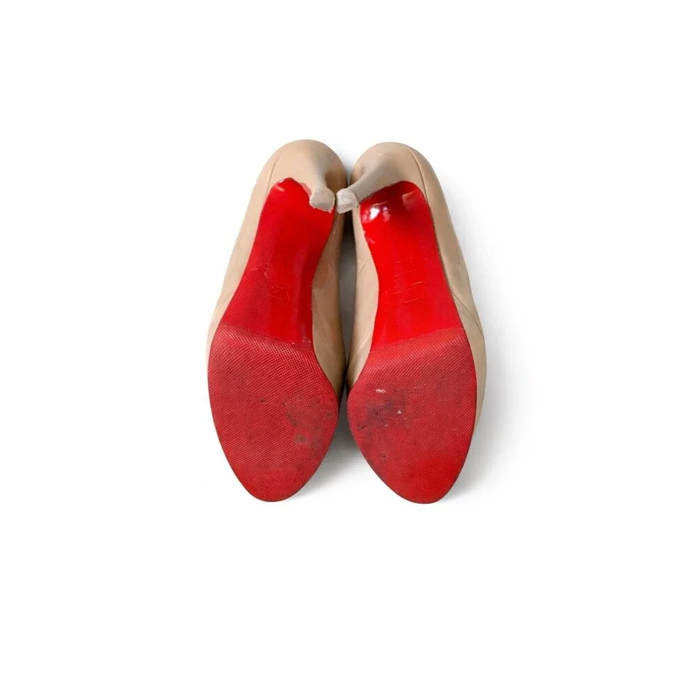 Christian Louboutin Nude Patent Platform Pumps Size 37.5 Red Sole Heels Auth
